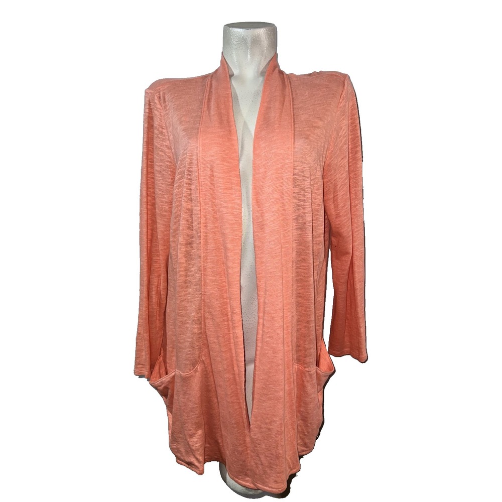 J. Jill Sweater Womens Size 1X Coral Slub Knit Open Front Cardigan with Pockets